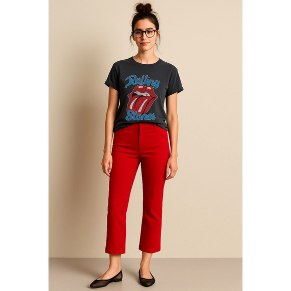 Theory Pants - Theory 4 High Rise $298. Moleskin Twill Trousers Cotton Pants Cropped Red